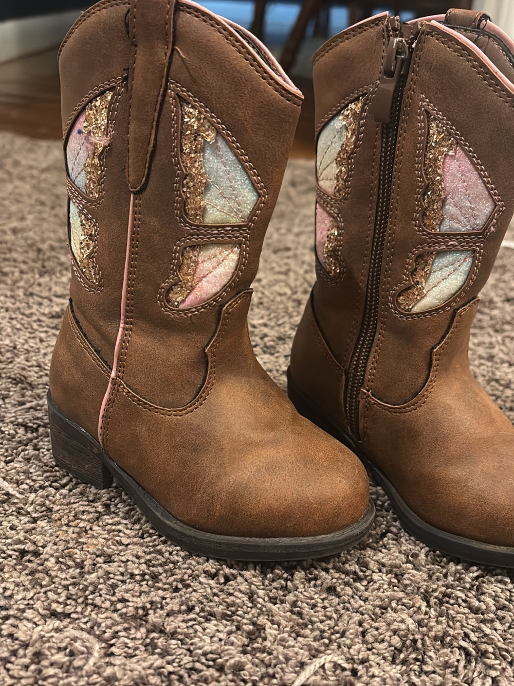 Brown Girls' Western Boots with Glitter Inset